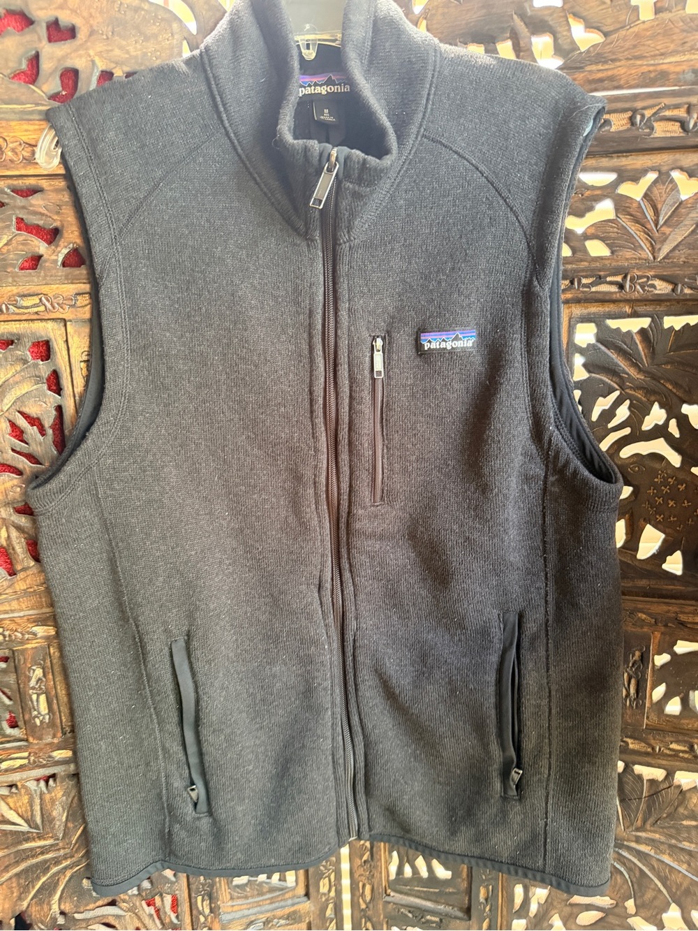 Patagonia Black Fleece Zip Vest with Multicolor Logo